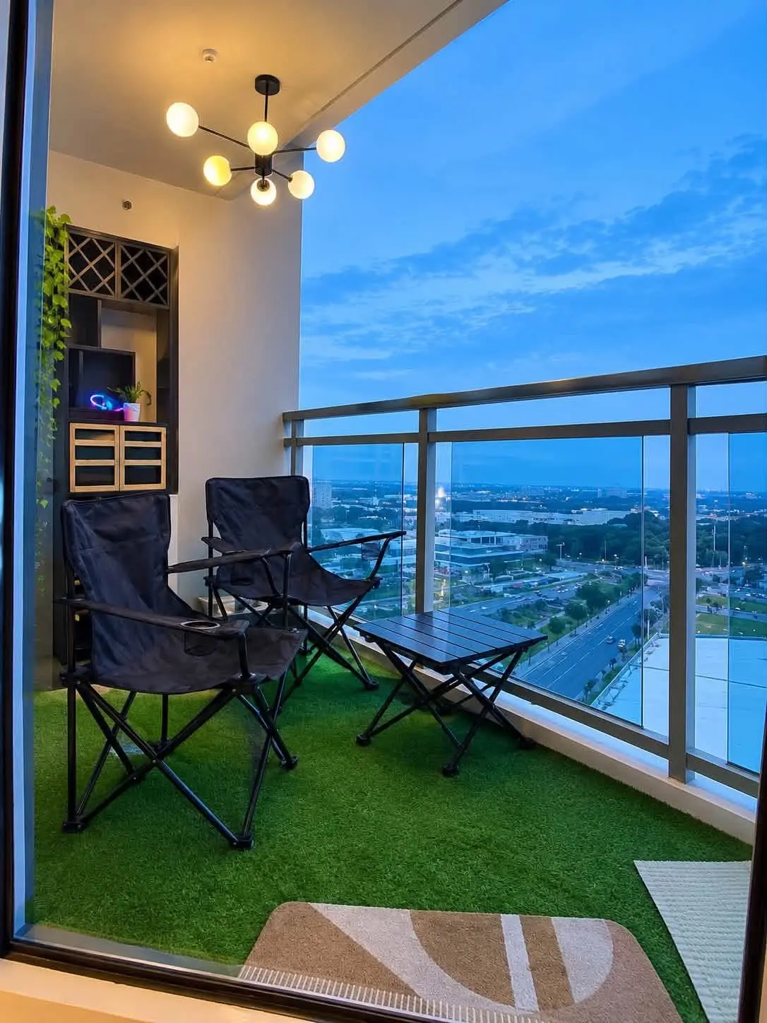 Terrace seating area in the evening